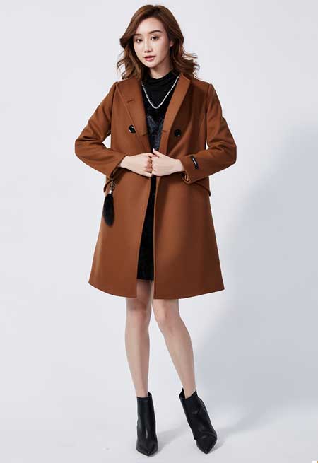 女人屋春季新款時尚純色羊毛大衣外套